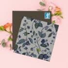 Illustrated birthday card with Blackbird for RSPB, 10% of sales go directly to the charity with blue plants behind. Happy birthday card, FSC sustainable RSPB greeting card pack hummingbird greenfinch long tailed tit art cards charity art pack