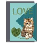 kitten love valentines greeting card cat card eco friendly, plastic free, valentines card, printed in the UK, lorna syson, british designer, british card designer, cat illustration