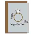 greeting card plastic free sustainable FSC recycled card British Made UK designer congratulations bird with diamond ring wedding card engagement card