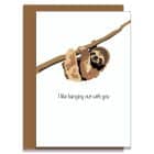 greeting card plastic free sustainable FSC recycled card British Made UK designer I like hanging out with you sloth greeting card
