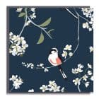 Greetings Card Luxury Designer Personalised Message Sustainable Environmentally Friendly paper from an FSC-certified supplier Plastic Free RSPB bird RSPB blossom and bird navy greeting card designed by Lorna Syson