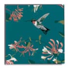 hummingbird teal greeting card with honeysuckle branches