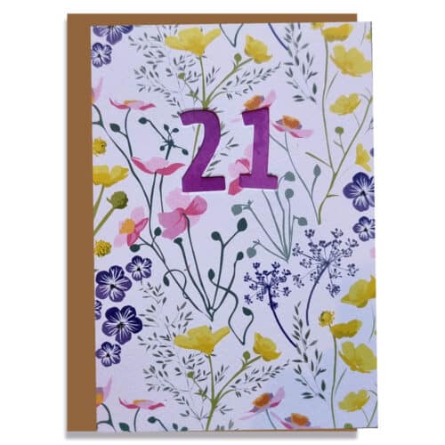 personalised 60th birthday card. Luxury designer greeting card with bluebell design. Bespoke cut out numbers. meadow design, 21st birthday, bespoke age card