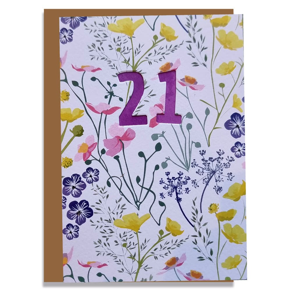 personalised 60th birthday card. Luxury designer greeting card with bluebell design. Bespoke cut out numbers. meadow design, 21st birthday, bespoke age card