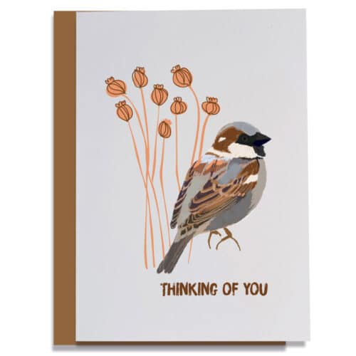 sparrow greeting card, thinking of you greeting card, british designer, award winning designer, luxury greeting card