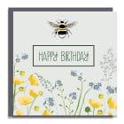 Illustrated birthday card with bee and flowers. British native flowers and bees. Printed in the UK on fsc sustainable card and recycled paper envelopes. Plastic free