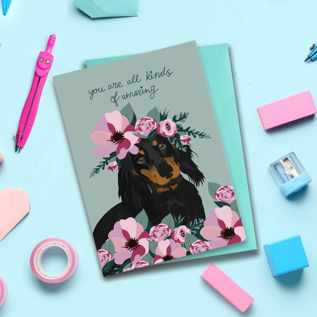luxury greeting card FSC paper recycled envelope British designer sustainable dog sausage dog mini dashchund valentines have a pawsome birthday birthday card for men you are one cool sausage you are all kinds of amazing