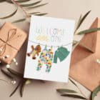 welcome little one greeting card, new baby card, luxury UK greeting card, designer greeting card, collaboration, raph and rose