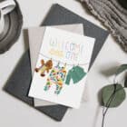welcome little one greeting card, new baby card, luxury UK greeting card, designer greeting card, collaboration, raph and rose