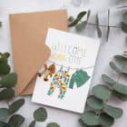 welcome little one greeting card, new baby card, luxury UK greeting card, designer greeting card, collaboration, raph and rose