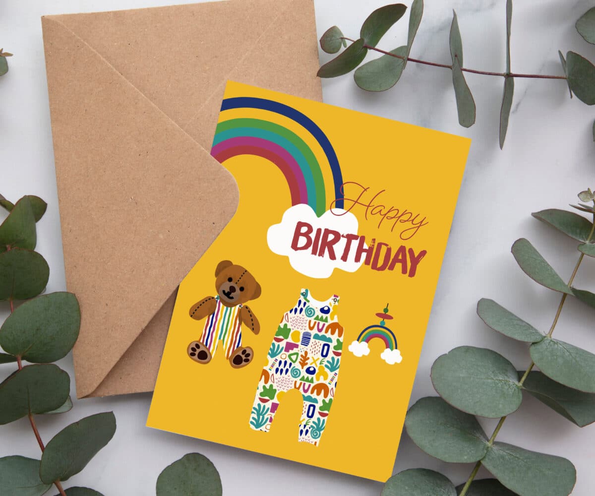Birthday card, kids birthday card, rainbow birthday card, childs birthday card, luxury UK greeting card, designer greeting card, collaboration, raph and rose