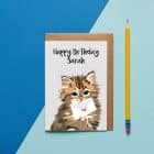 personalised greeting card, your message on the front of the card. superhero cockapoo card sustainable British greeting card personalised kitten