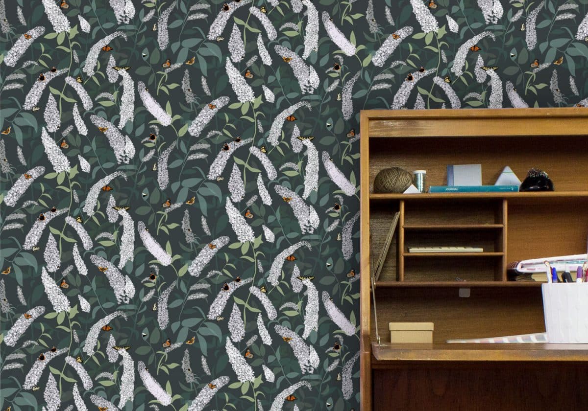 Designer Buddleia Wallpaper - Flowers and Butterflies - Lorna Syson