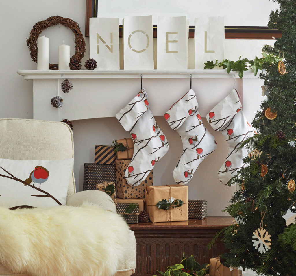 Luxury robin christmas stocking