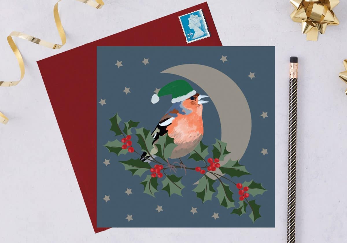 charity christmas card, blue tit card, christmas card, RSPB card chaffinch
