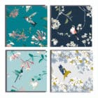 Illustrated birthday card with Blackbird for RSPB, 10% of sales go directly to the charity with blue plants behind. Happy birthday card, FSC sustainable RSPB greeting card pack hummingbird greenfinch long tailed tit art cards charity art pack