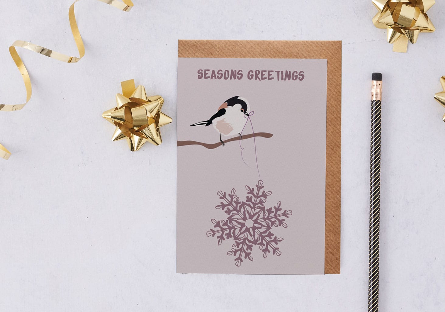 Seasons Greetings - christmas greetings card - Long Tailed Tit - British - stationery