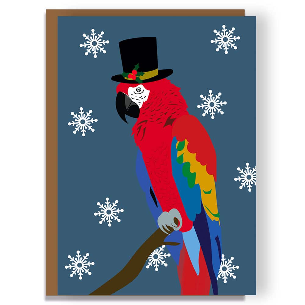 Christmas Card Luxury Designer Personalised Message Sustainable Environmentally Friendly paper from an FSC-certified supplier Plastic Free - Christmas macaw parrot card by lorna sysonChristmas Card Luxury Designer Personalised Message Sustainable Environmentally Friendly paper from an FSC-certified supplier Plastic Free -