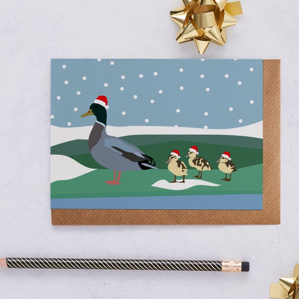 Christmas Card Luxury Designer Personalised Message Sustainable Environmentally Friendly paper from an FSC-certified supplier Plastic Free - Christmas duck family