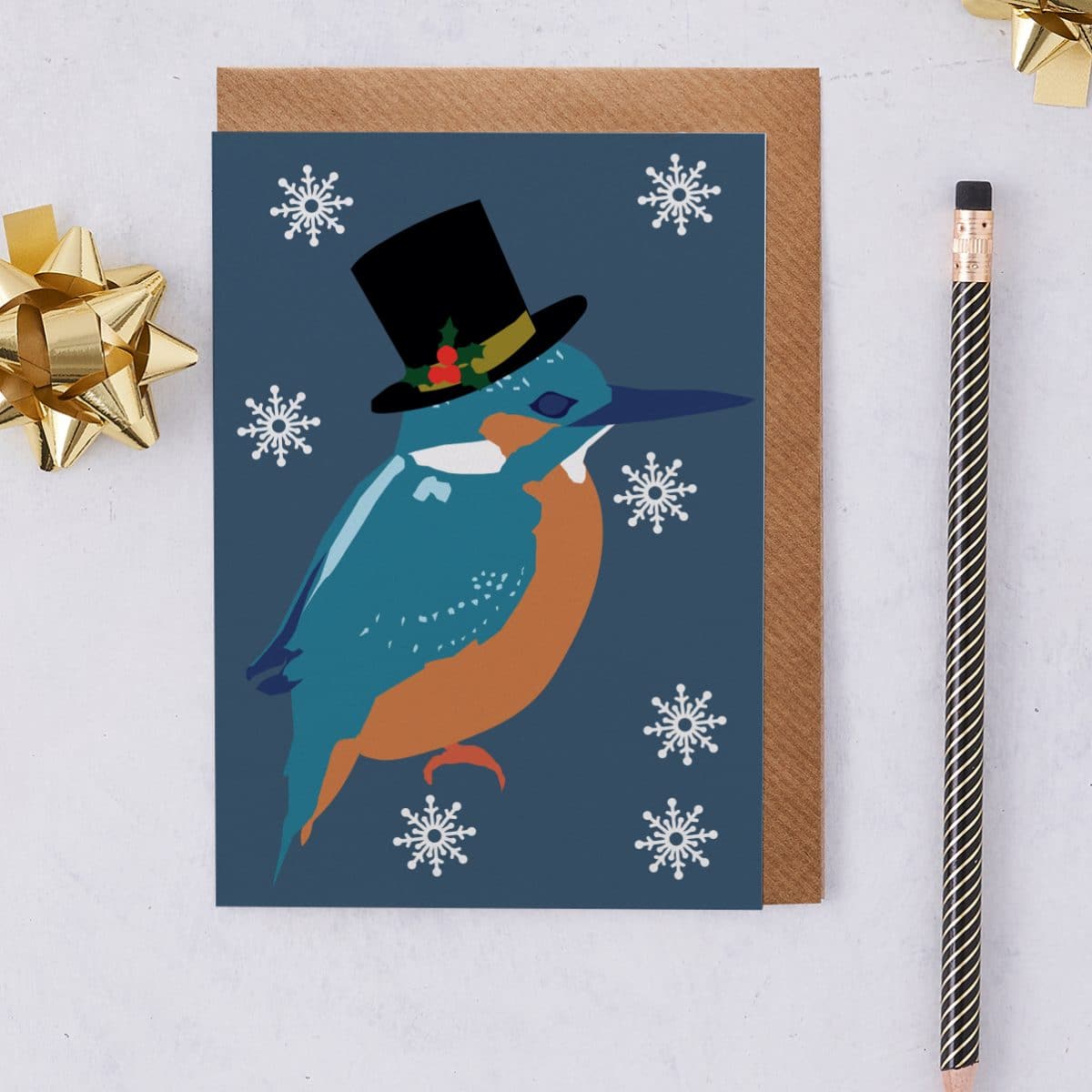 Christmas Card Luxury Designer Personalised Message Sustainable Environmentally Friendly paper from an FSC-certified supplier Plastic Free - Kingfisher Christmas card