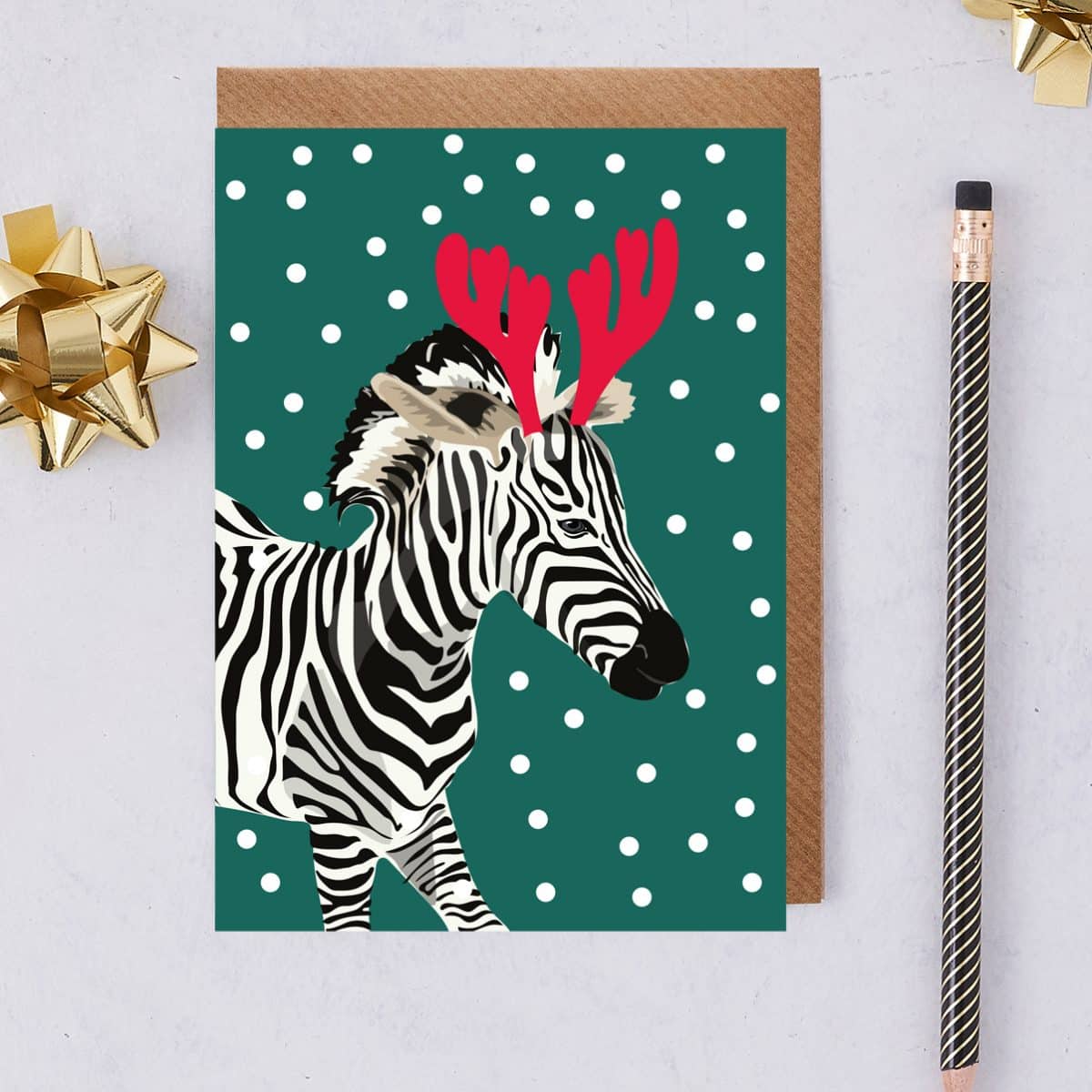 Zebra sustainable greeting card chrsistmas card FSC plastic free skiing dog Ski Chihuahua illustration made in uk british designer Christmas Card Zebra called Zoe