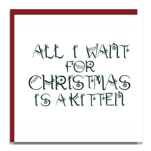 Christmas Card Luxury Designer Personalised Message Sustainable Environmentally Friendly paper from an FSC-certified supplier Plastic Free - All I want for Christmas is a kitten