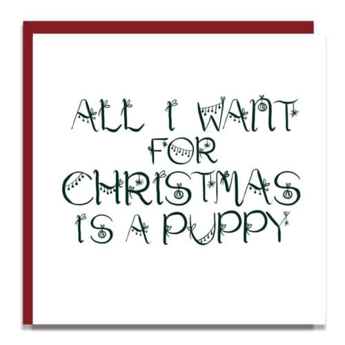 Christmas card, luxury Christmas card, noel Christmas card, designer, Lorna Syson, all i want for christmas is a puppy