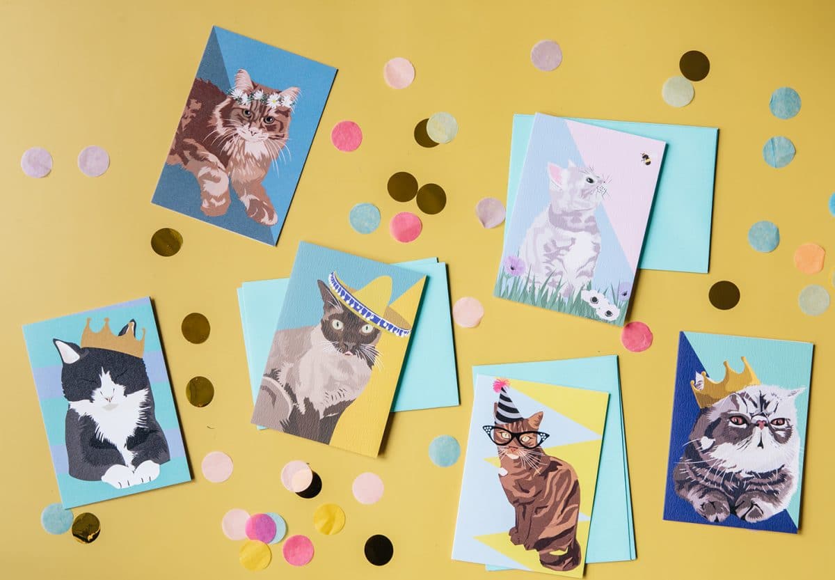 luxury cat greeting card, cat greeting card set, cat notlets, cat set, cat notelet sets, british shorthair cat, siamese cat, Persian cat, tabby cat, maine coon cat, eco-friendly, FSC, luxury designer