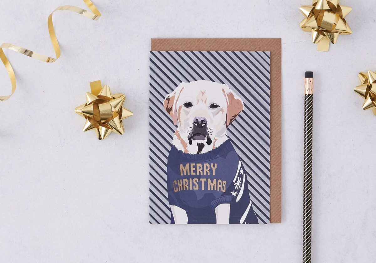 Christmas Card Luxury Designer Personalised Message Sustainable Environmentally Friendly paper from an FSC-certified supplier Plastic Free - Christmas Tavis - christmas greetings card - Dog - golden retriever - tavis - stationery