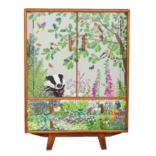 syson whyte Lorna Syson emma whyte woodland furniture upcycled furniture badger illustration collaboration bespoke furniture woodland design countryside chest of drawers wardrobe british design