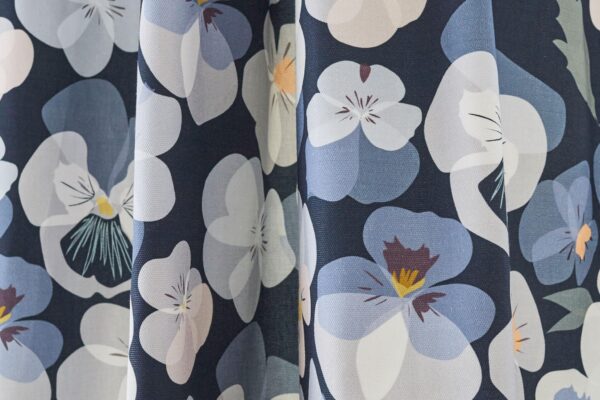 Blue floral fabric for upholstery - Pansy Flower - Lorna Syson