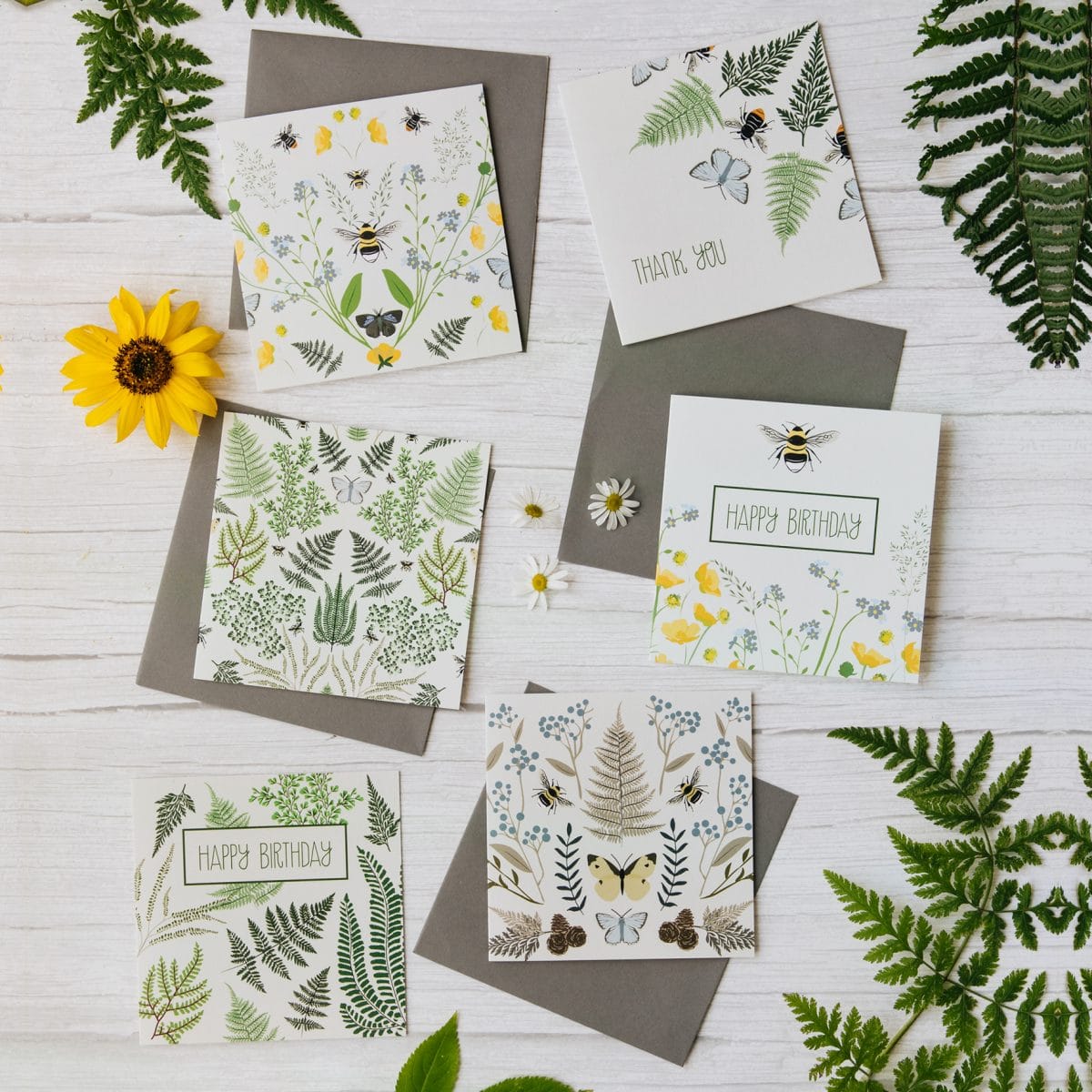 luxury greeting cards, fern design, bee design, butterfly design, birthday card, thank you card, eco-friendly, paper from an FSC-certified supplier, greeting card, lorna syson, fern design, fern greeting card
