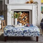 Blue Tit Upholstered Footstool - Reupholstery and upcycling - Blue Tit Bird