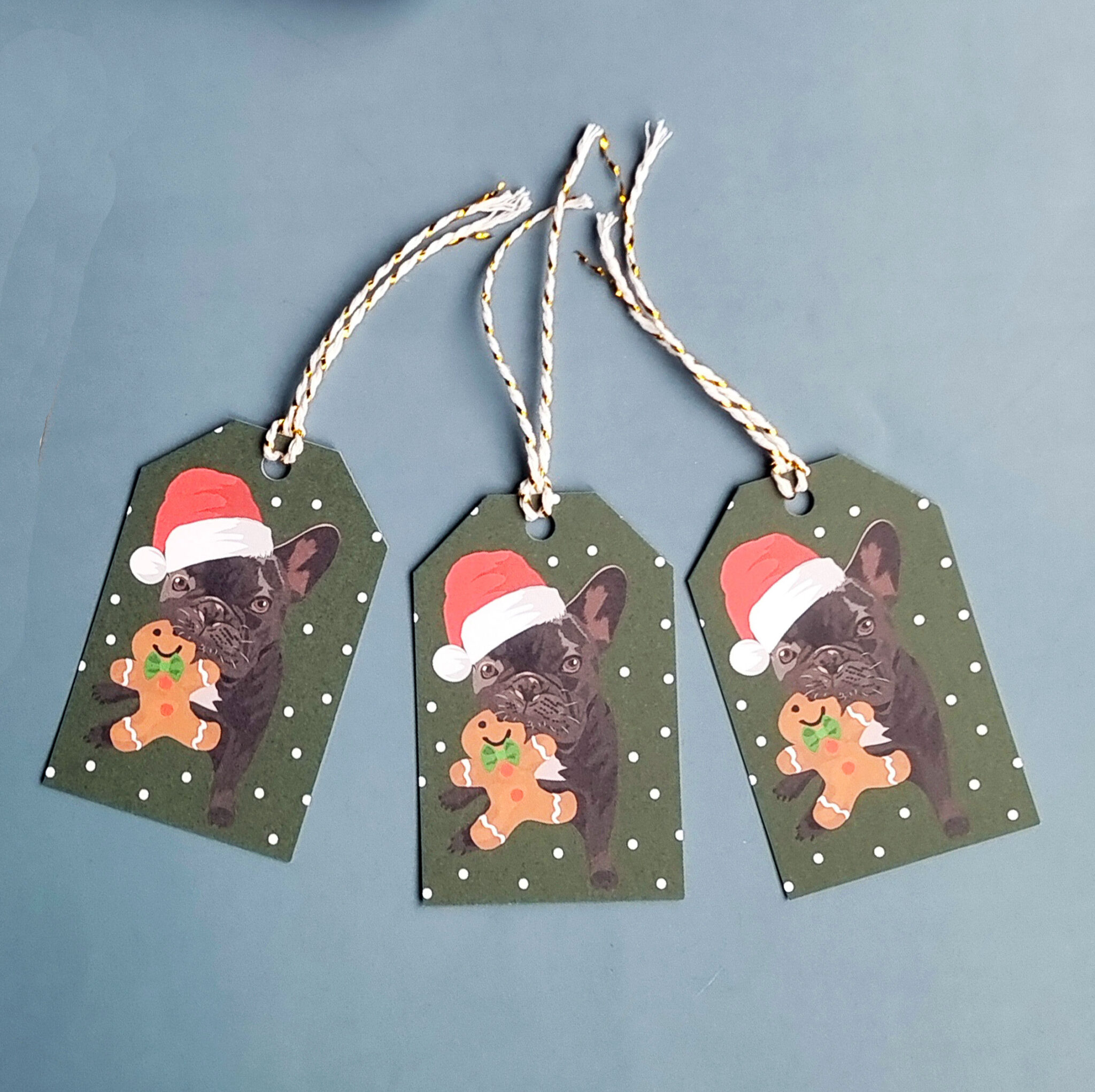 luxury Christmas Gift tags - a set of five gift tags with best selling french bulldog design by award winning British designer Lorna Syson