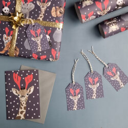 luxury Christmas Gift tags - a set of five gift tags with best selling giraffe design by award winning British designer Lorna Syson, Wholesale and Trade Available