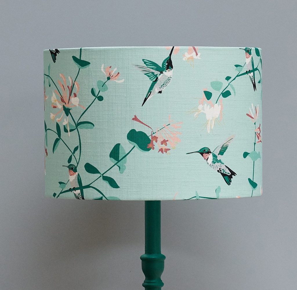 lampshade, designer lampshade, british lampshade, lighting, drum lampshade, lamp, hummingbird lampshade, mint lampshaderspb hummingbird mint lampshade designed by lorna syson