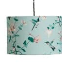 lampshade, designer lampshade, british lampshade, lighting, drum lampshade, lamp, hummingbird lampshade, teal lampshade rspb hummingbird teal lampshade designed by lorna syson
