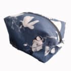 long tailed tit bird, magnolia branches make up bag, toiletries bag, cosmetic bag, wash bag, made in the UK, 100% cotton, bird make up bag