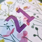 personalised 60th birthday card. Luxury designer greeting card with bluebell design. Bespoke cut out numbers. meadow design, 21st birthday, bespoke age card