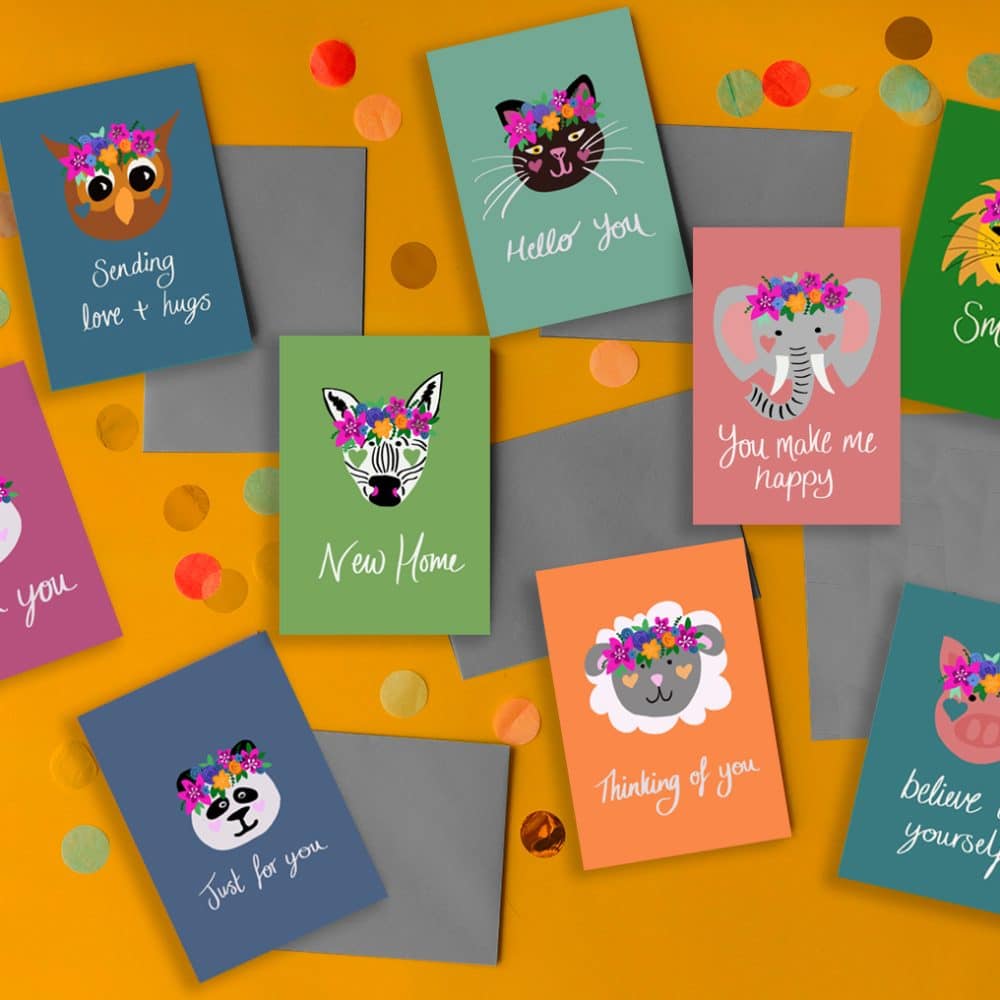 Set of nine animals cards