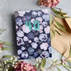 personalised 40th birthday card. Luxury designer greeting card with pansy design. Bespoke cut out numbers