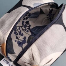 pansy design make up bag, toiletries bag, cosmetic bag, wash bag, made in the UK, 100% cotton, bird make up bag