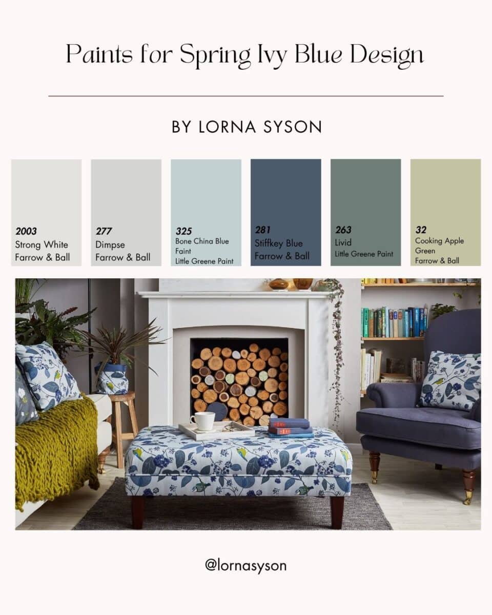 Paint colours to match with spring ivy blue, farrow and ball, little greene paint