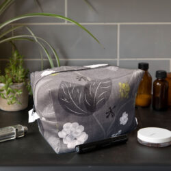 spring ivy slate, blue tit bird, ivy design make up bag, toiletries bag, cosmetic bag, wash bag, made in the UK, 100% cotton, bird make up bag