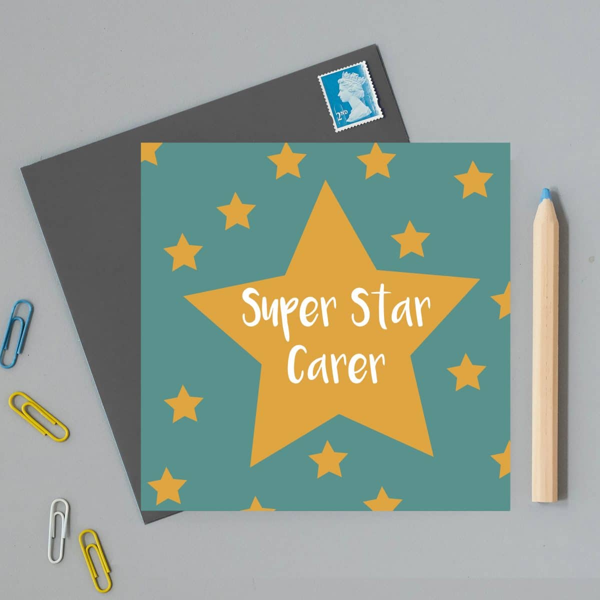 Greetings Card Luxury Designer Personalised Message Sustainable Environmentally Friendly paper from an FSC-certified supplier Plastic Free - super star carer