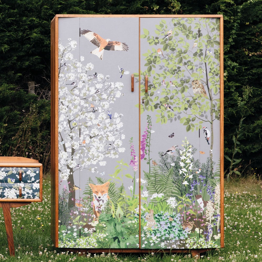 syson whyte Lorna Syson emma whyte woodland furniture upcycled furniture badger illustration collaboration bespoke furniture woodland design countryside chest of drawers wardrobe british design