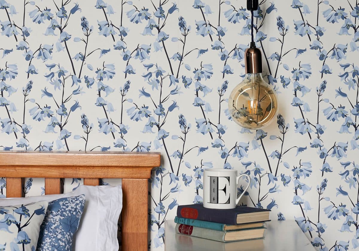British blue floral wallpaper designer bluebell wallpaper bedroom by lorna syson
