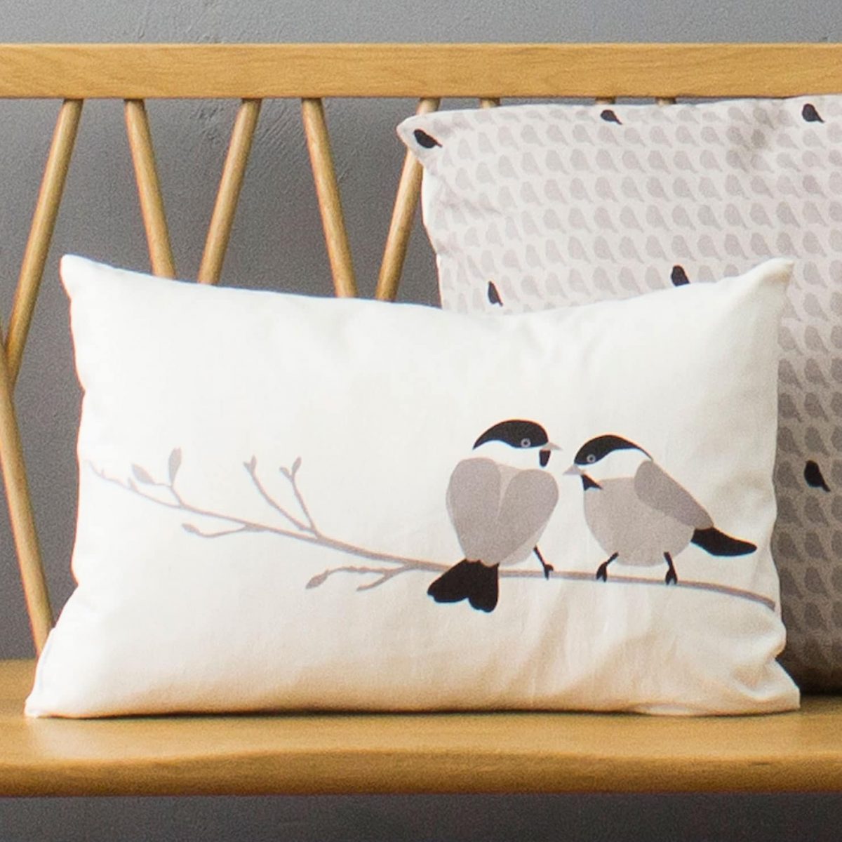 Bird cushion - willow tit design - grey - lorna syson interiors