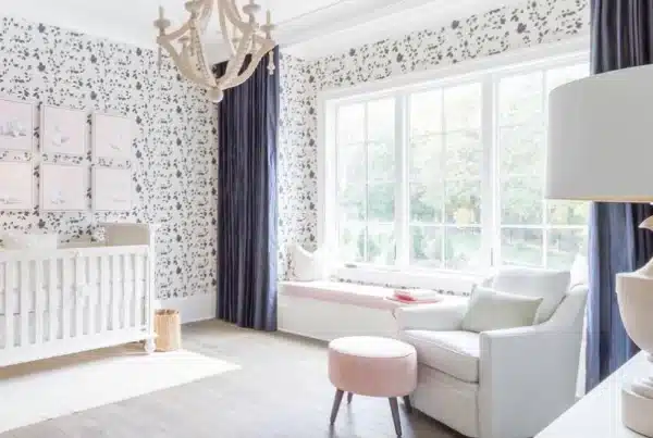 Wren and cherry bird wallpaper used in nursery by award winning british designer Lorna Syson