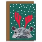 sustainable greeting card Christmas card FSC plastic free skiing dog Ski Chihuahua illustration made in uk british designer Christmas Card Hippo called Harold